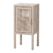 bali & pari Vivan Natural Rattan Nightstand - Handwoven Wicker Accent Bedside Table with Interior Shelving and Elevated Base, French Grey
